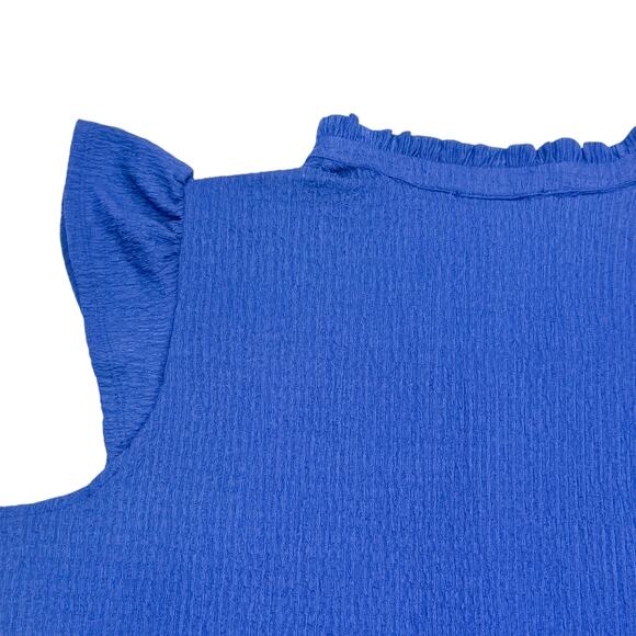 Sweet Rain Navy Blue Textured Flutter Sleeve V-Neck Blouse - 3XL - Picture 4 of 8